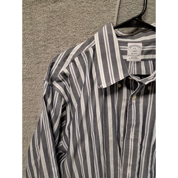 Brooks Brothers 1818 Regent Shirt XXL Blue White Striped Non-Iron Cotton Mens - Picture 4 of 11